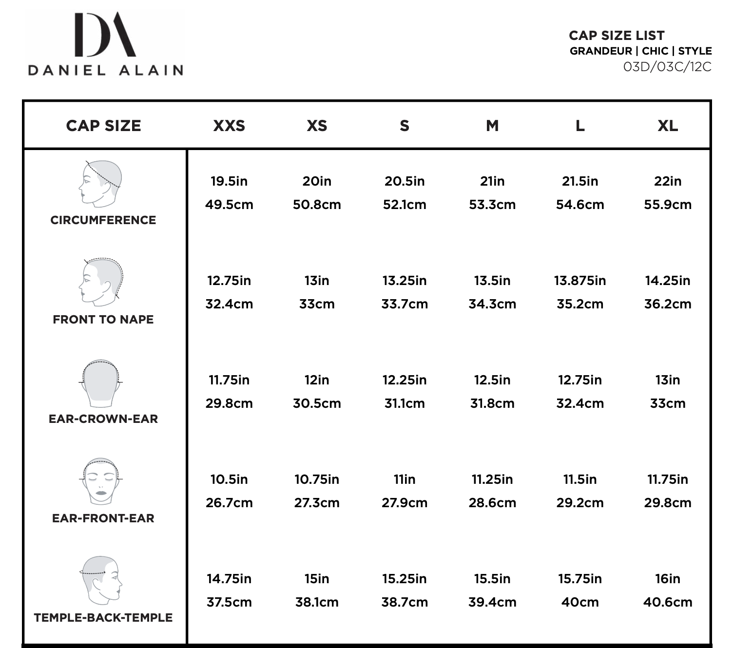Wig Cap Size Chart & Guide How to Measure Your Head for a Wig Daniel Alain